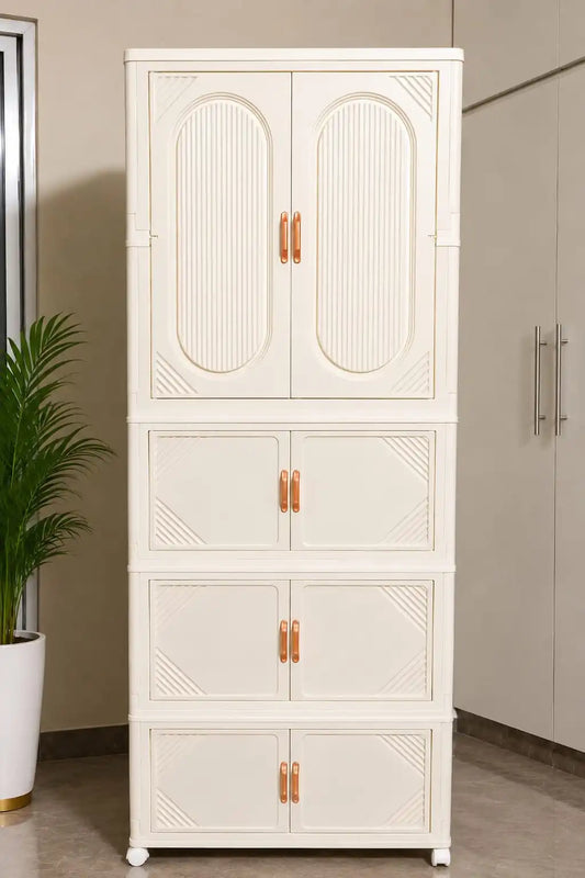 PREMIUM MODULAR WARDROBE – Foldable & Stackable Clothes Organizer with Magnetic Doors, Hanging Rods & Wheels