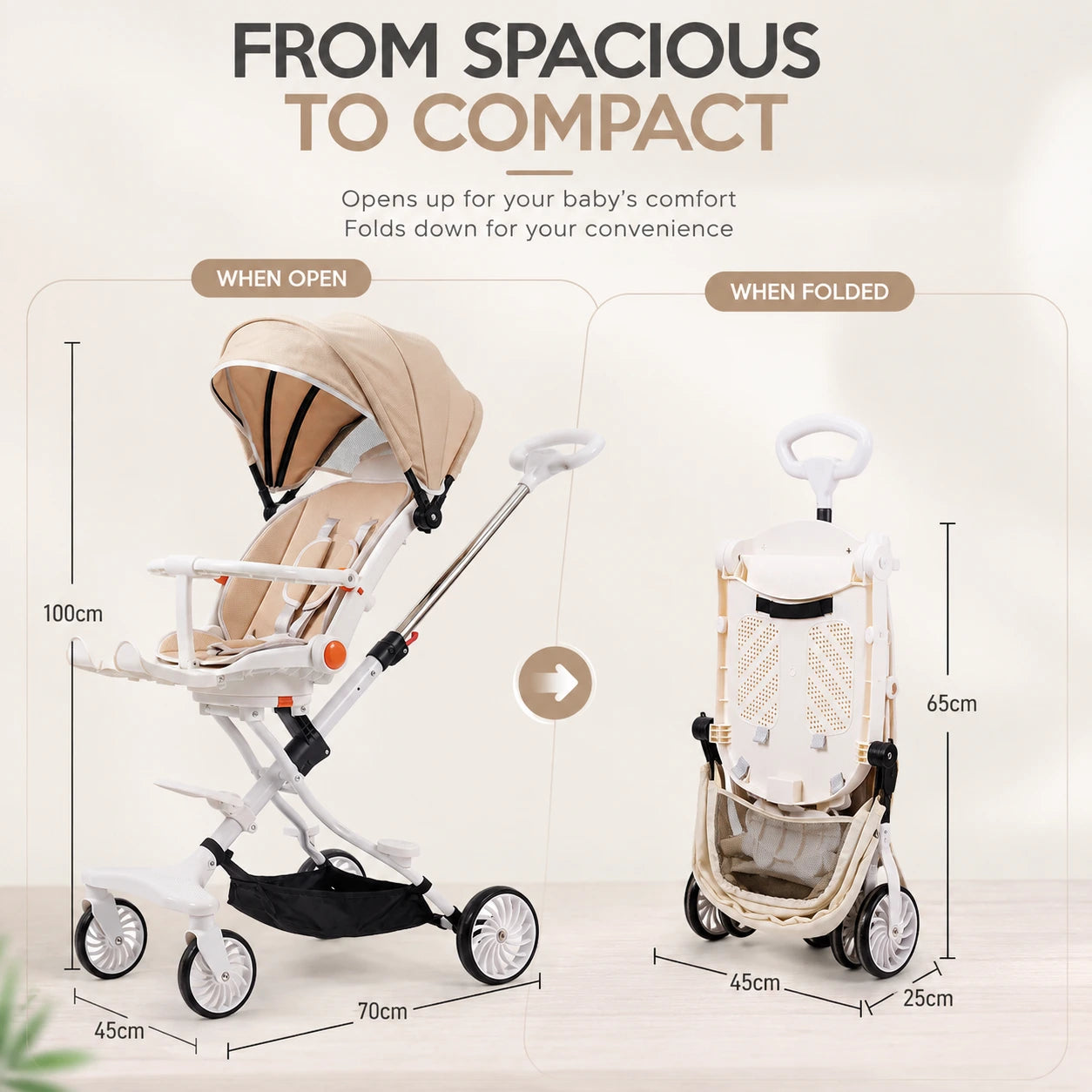 Baby Stroller – Smooth Glide, 360° Recline, Sun-Ready