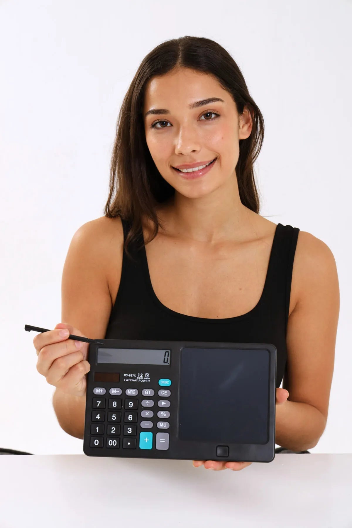 12-Digit Calculator & Magic Erasable Writing Tablet, 2-in-1 with Stylus, Solar & Battery Powered