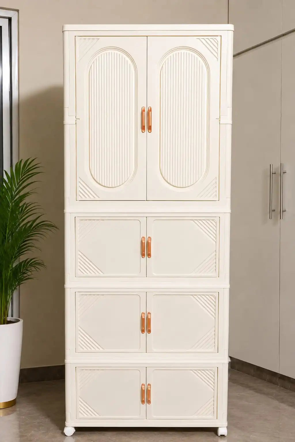 PREMIUM MODULAR WARDROBE – Foldable & Stackable Clothes Organizer with Transparent Doors, Hanging Rods & Wheels