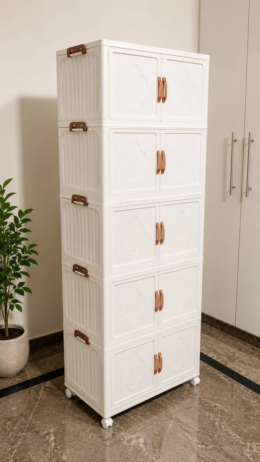 Foldable Modular Storage Cabinet — 5-Layer Stackable Organizer with Magnetic Doors and Wheels