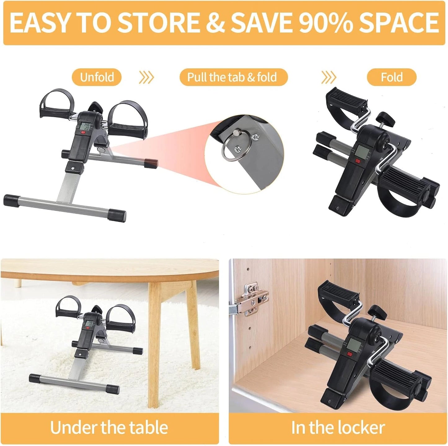 Foldable & Portable Mini Pedal Exercise Cycle with Digital Display and Adjustable Resistance