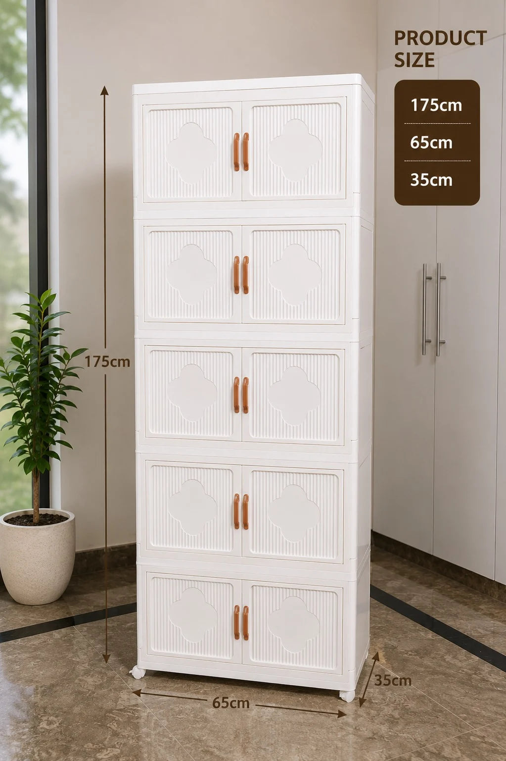 Foldable Modular Storage Cabinet — 5-Layer Stackable Organizer with Magnetic Doors and Wheels