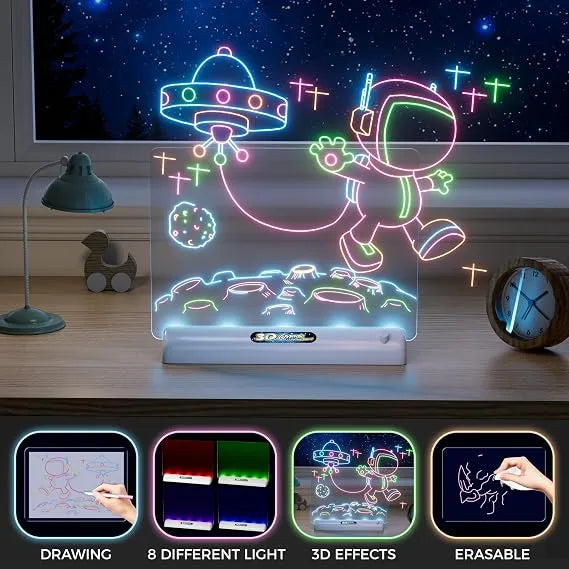 3D Magic Light Drawing Board for Kids – Tracing & Drawing Pad with 3D Glasses