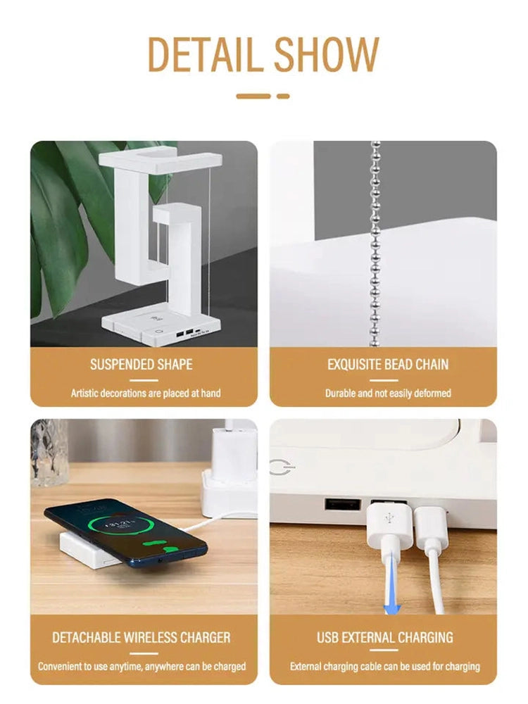 Levitating LED Lamp with Wireless & USB Charging