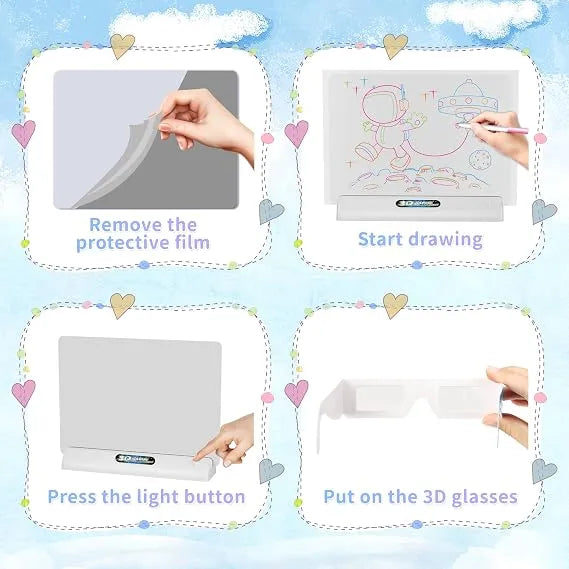 3D Magic Light Drawing Board for Kids – Tracing & Drawing Pad with 3D Glasses