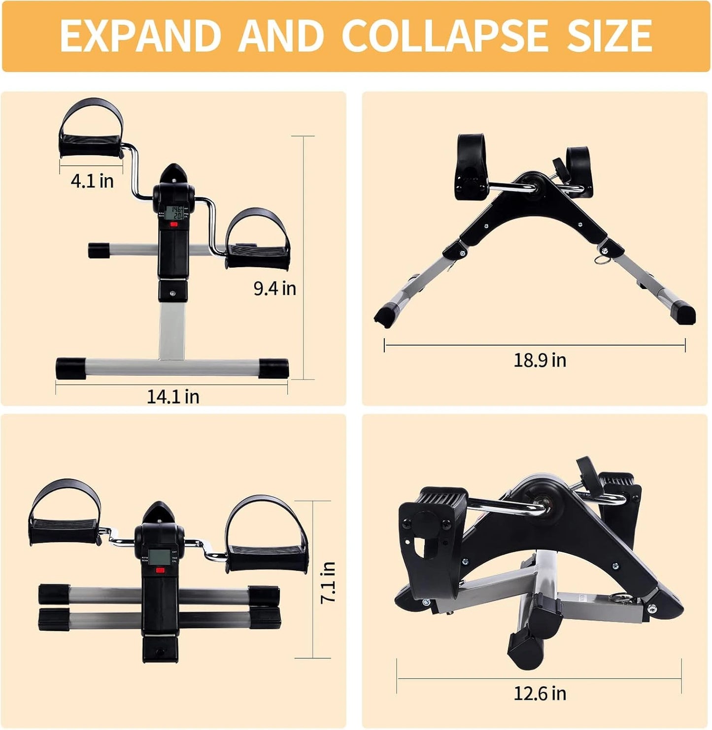 Foldable & Portable Mini Pedal Exercise Cycle with Digital Display and Adjustable Resistance