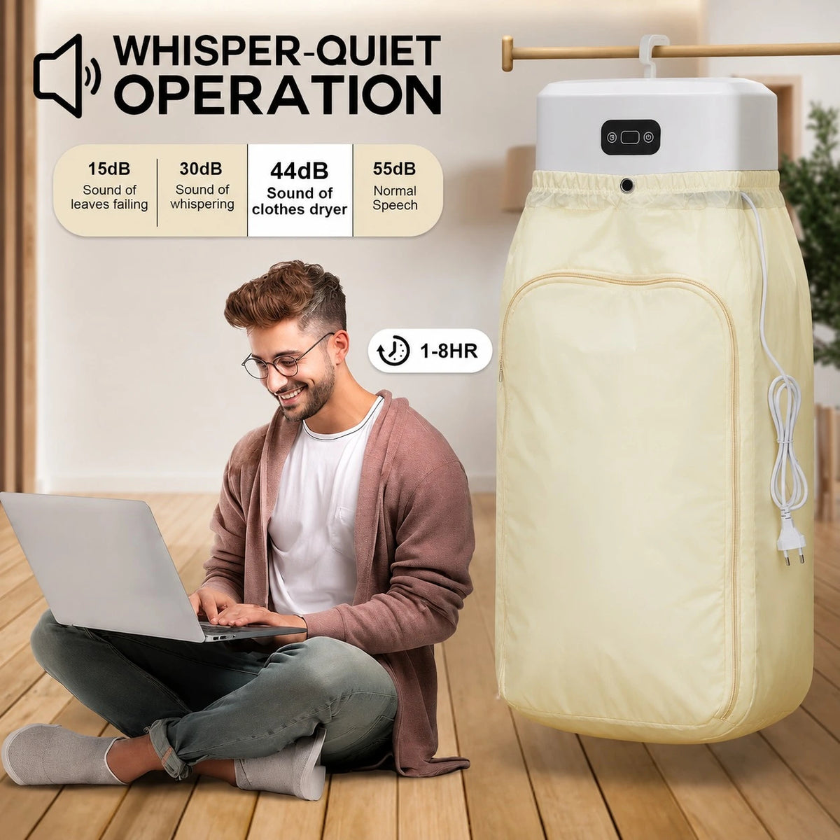 Smart Digital Portable Clothes Dryer with Drying Bag – Compact Folding Electric Dryer for Apartments, Dormitories & RVs (220–240V)