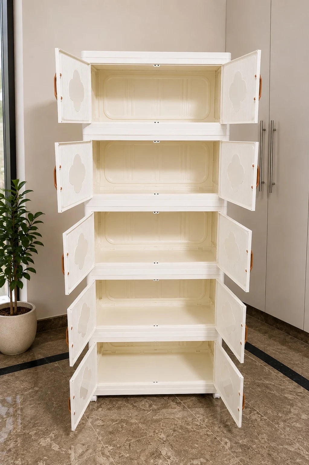 Foldable Modular Storage Cabinet — 5-Layer Stackable Organizer with Magnetic Doors and Wheels