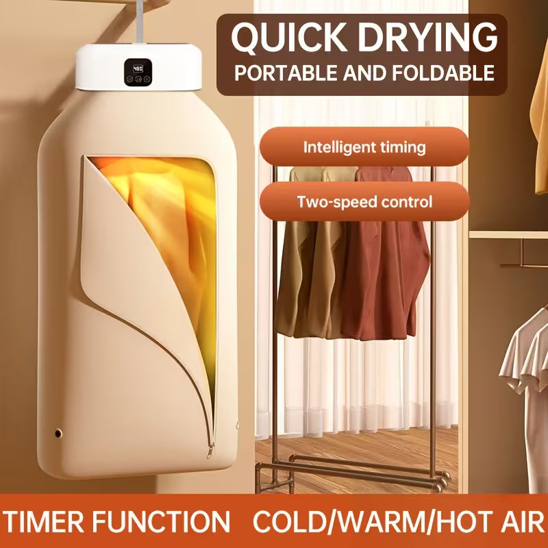 Smart Digital Portable Clothes Dryer with Drying Bag – Compact Folding Electric Dryer for Apartments, Dormitories & RVs (220–240V)