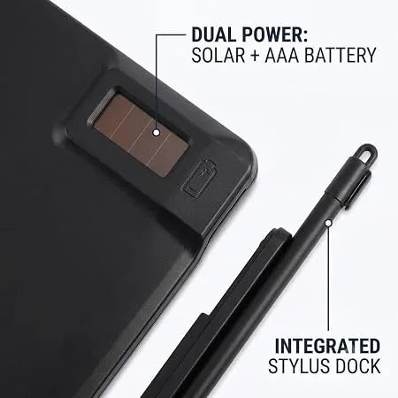 12-Digit Calculator & Magic Erasable Writing Tablet, 2-in-1 with Stylus, Solar & Battery Powered