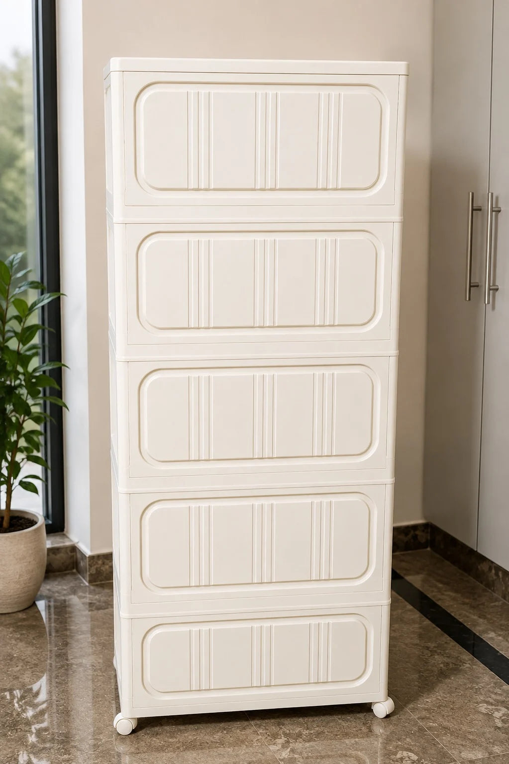 Foldable Modular Storage Cabinet — 5-Layer Stackable Organizer with Magnetic Doors and Wheels