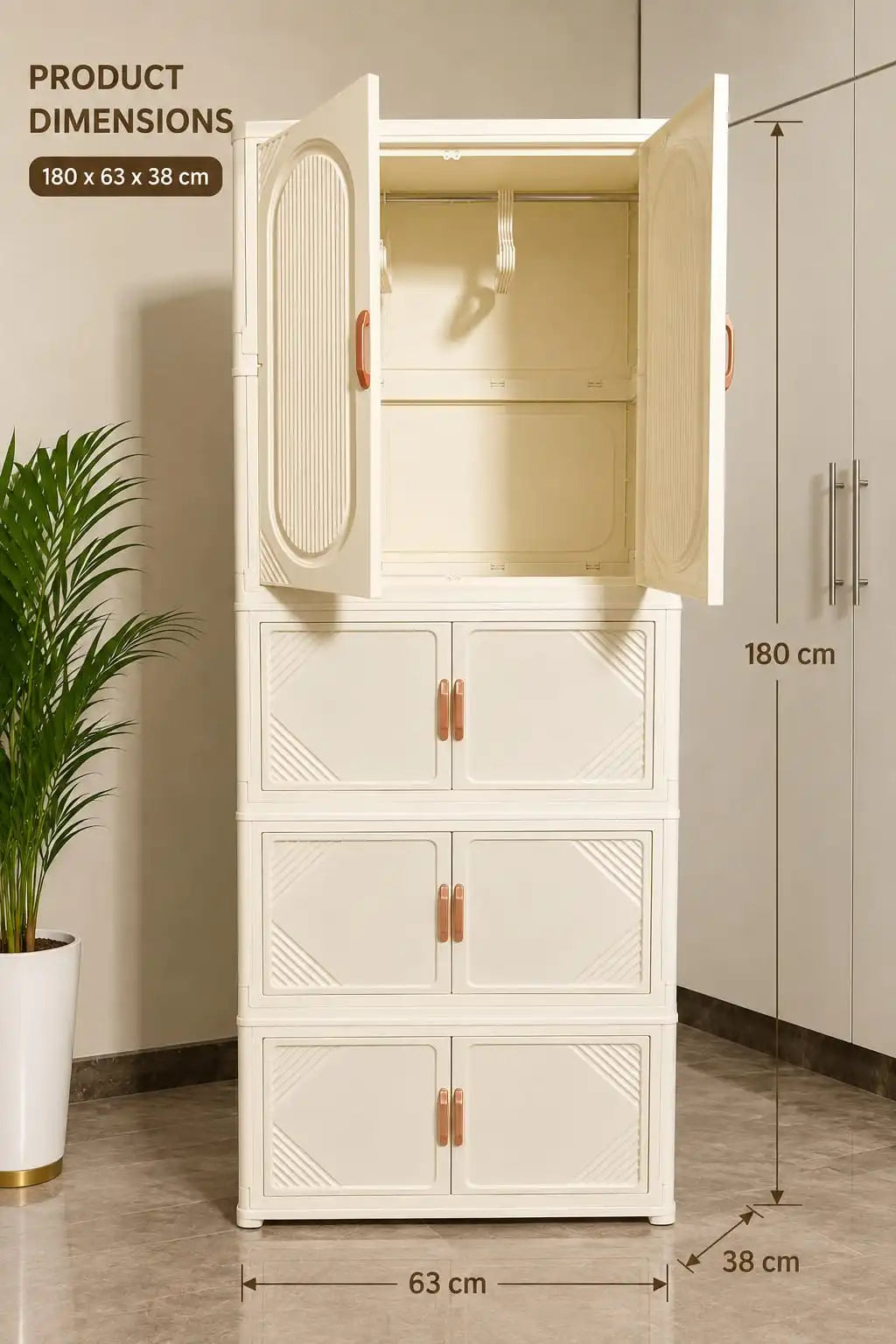 PREMIUM MODULAR WARDROBE – Foldable & Stackable Clothes Organizer with Transparent Doors, Hanging Rods & Wheels