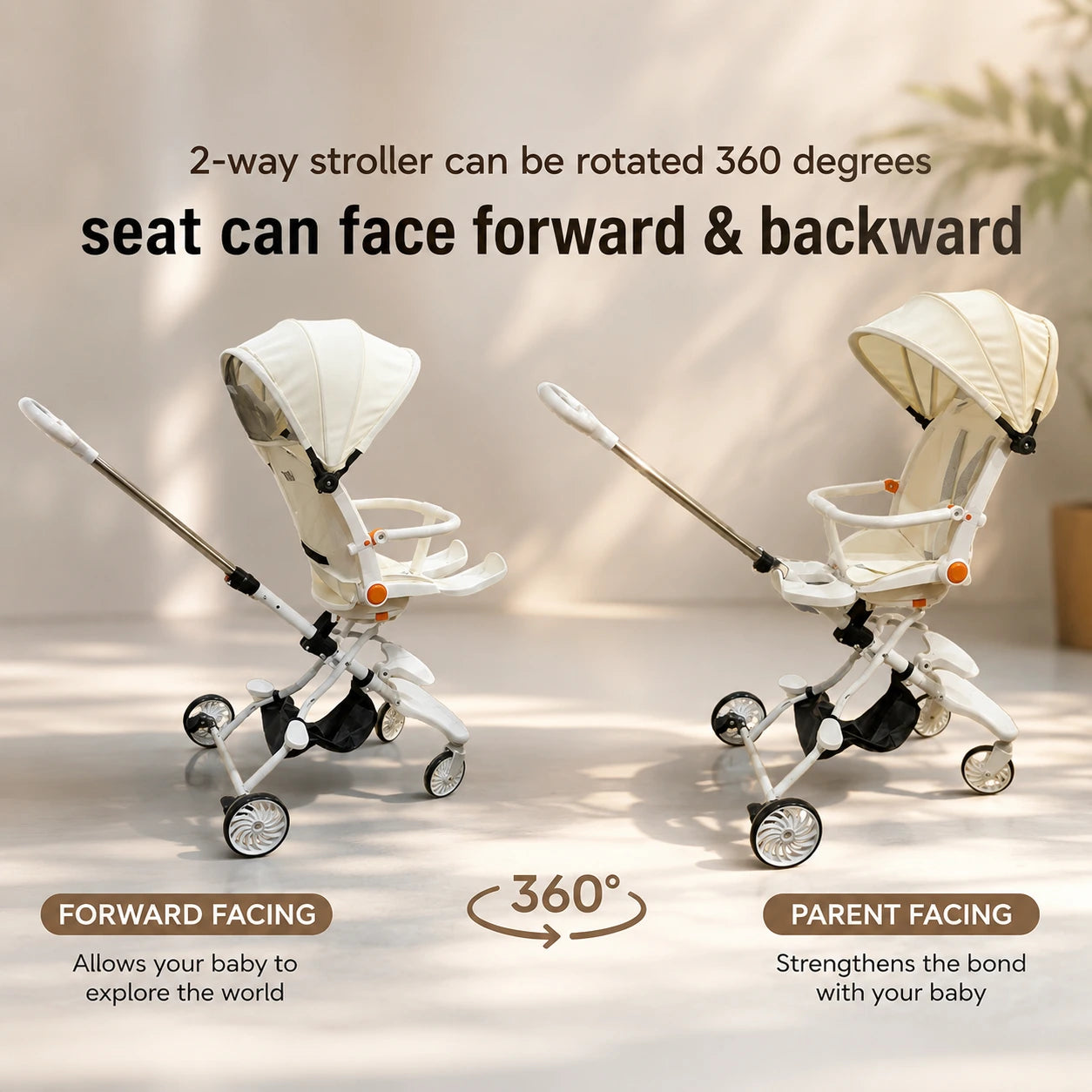 Baby Stroller – Smooth Glide, 360° Recline, Sun-Ready