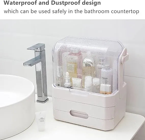 Luxury Makeup Organizer Box with Transparent Cover & Drawers – Large Cosmetic Storage for Dressing Table