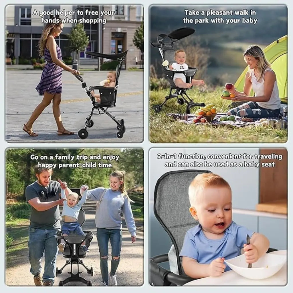 Premium Compact Baby Stroller – Foldable with Cushion & Sun Canopy