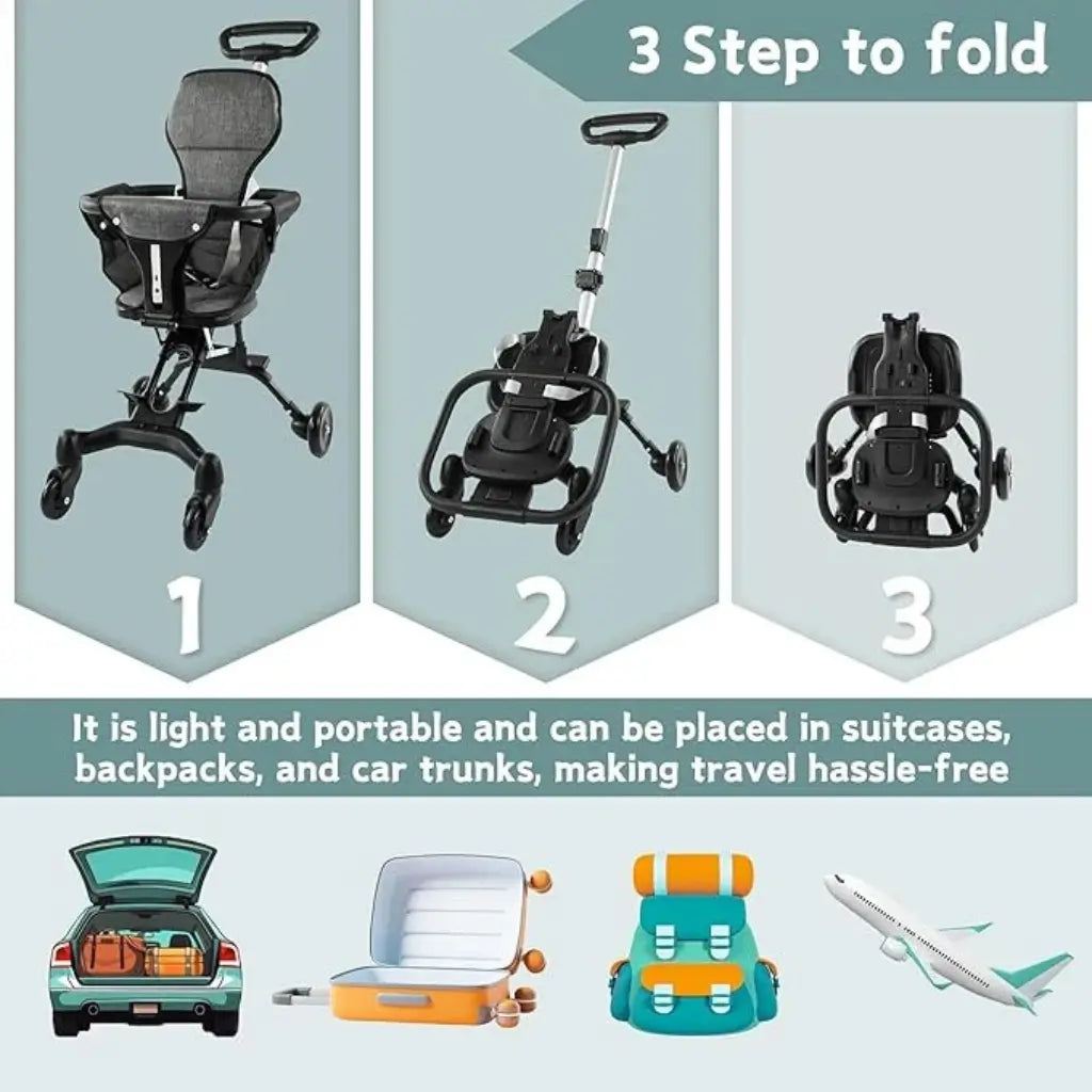 Premium Compact Baby Stroller – Foldable with Cushion & Sun Canopy