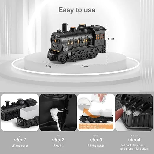 Train Aroma Diffuser & Humidifier – 300ml Cool Mist Essential Oil Diffuser with Ambient Light
