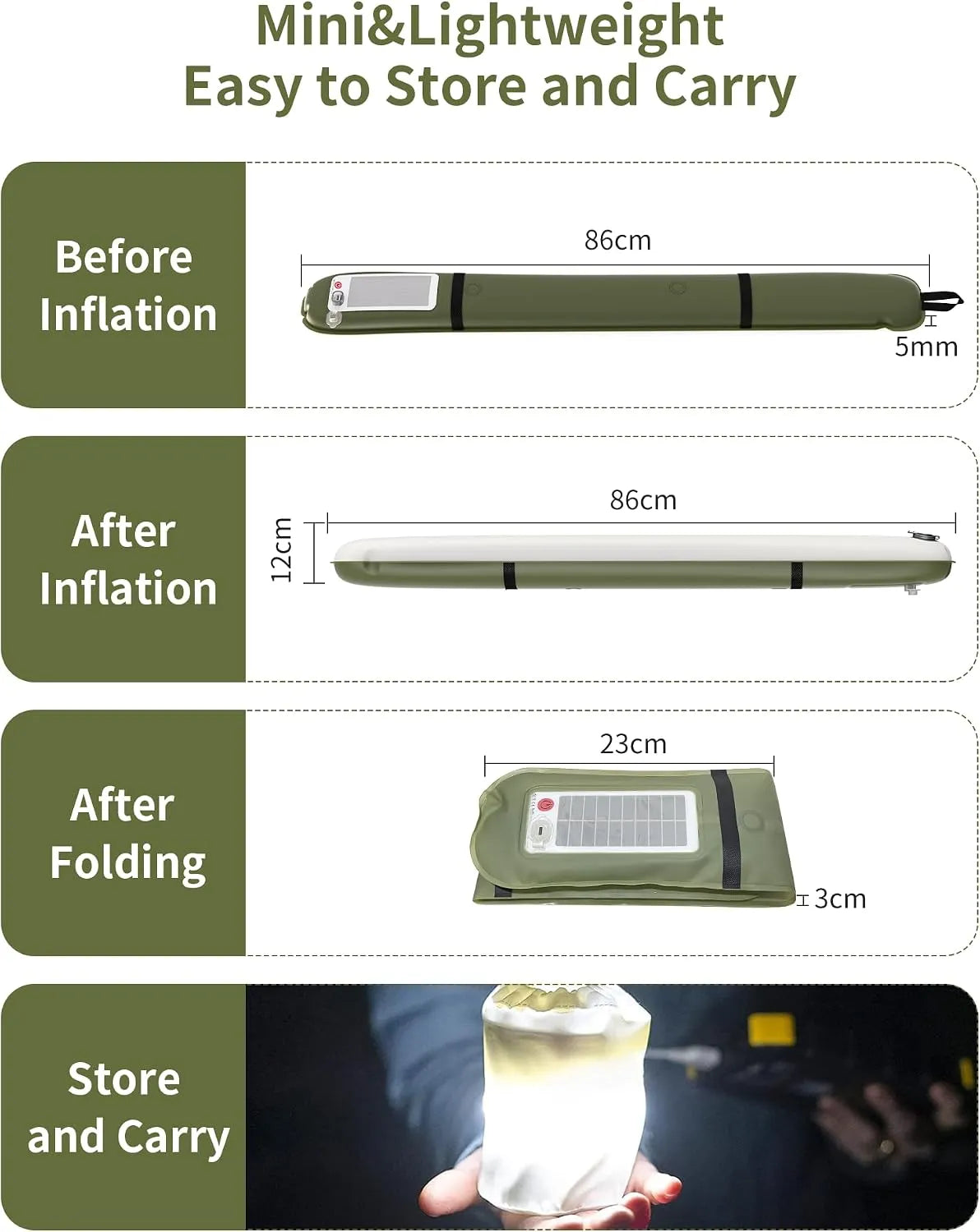 Inflatable LED Camping Lantern – Waterproof, USB Rechargeable, 500 Lumens